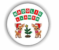 Nadolig Llawen - festive deer, small badge